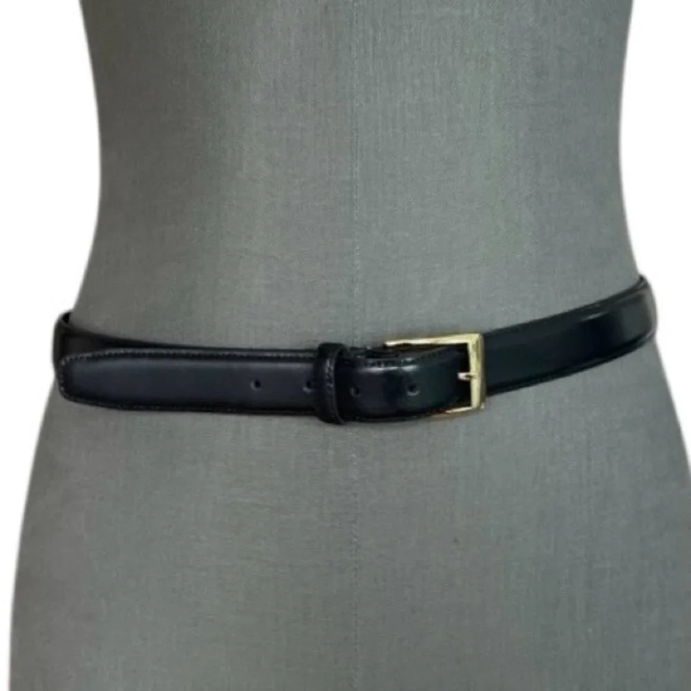 JOS A BANK Black Genuine Italian Leather Gold Brass Square Buckle Dress Belt 46